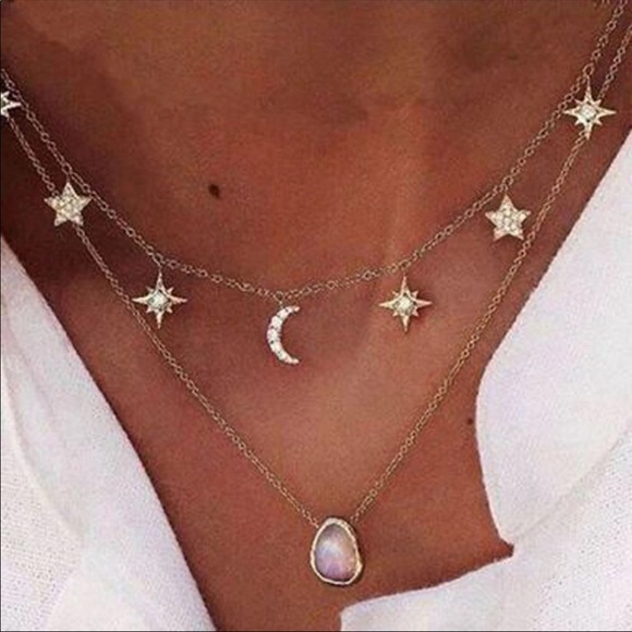 Jewelry - ‘Austria’ Gold Necklace with Stars and Moonstones